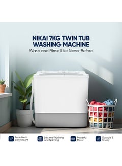 NIKAI 7kg Twin Tub Semi-Automatic Washing Machine | 5kg Spin Capacity | Rust-Free Plastic Body | Quick Wash | Shock-Proof Design | Silent & Water-Efficient NWM0900SPN24 White  - Image 2