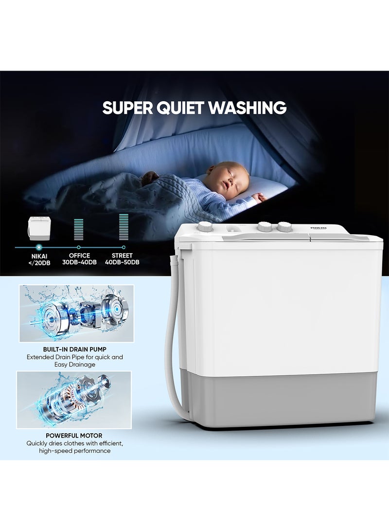 NIKAI - 7kg Twin Tub Semi-Automatic Washing Machine | 5kg Spin Capacity | Rust-Free Plastic Body | Quick Wash | Shock-Proof Design | Silent & Water-Efficient NWM0900SPN24 White - Image 1
