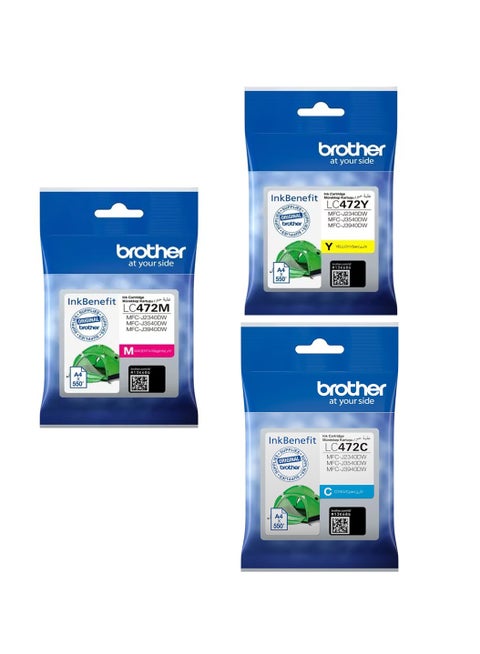LC472 Ink Cartridge 550 Page Yield, Compatible For MFC- J2340DW, MFC- J3540DW MFC- J3940DW Cyan,Yellow,Magenta