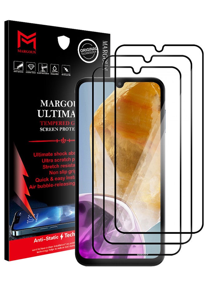 MARGOUN 3 Pack Samsung Galaxy M15 Screen Protector Full Coverage Screen Protector Clear Anti-Bubble Shield Tempered Glass Screen Protector Clear - Image 1