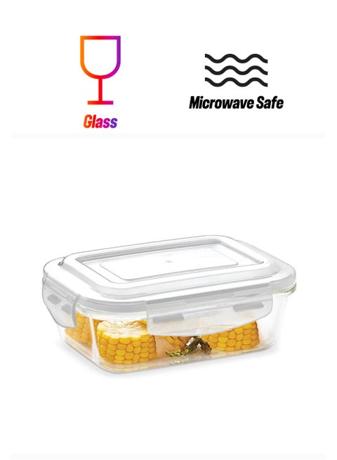 Borosil Klip-N-Store Rectangular Glass Storage Container With Air Tight Lid Food Storage Container Microwave Safe Container 370 ml