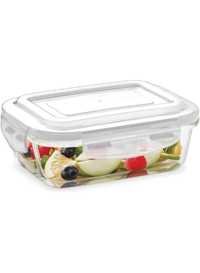 Borosil Klip-N-Store Rectangular Glass Storage Container with Air Tight Lid Food Storage Container Microwave Safe Container 370 ML - Image 1