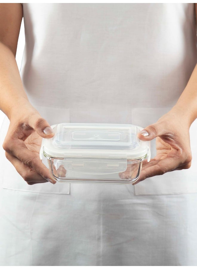 Borosil Klip-N-Store Rectangular Glass Storage Container with Air Tight Lid Food Storage Container Microwave Safe Container 370 ML - Image 3
