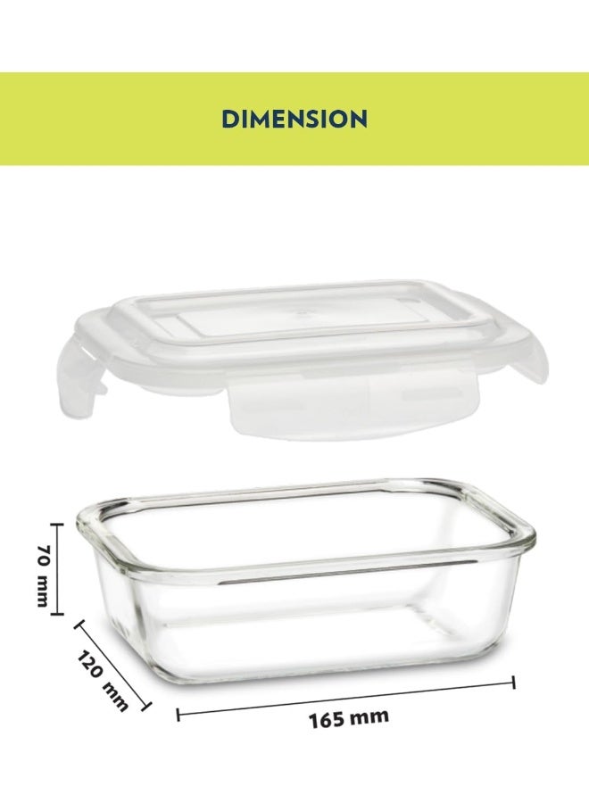 Borosil Klip-N-Store Rectangular Glass Storage Container with Air Tight Lid Food Storage Container Microwave Safe Container 370 ML - Image 2