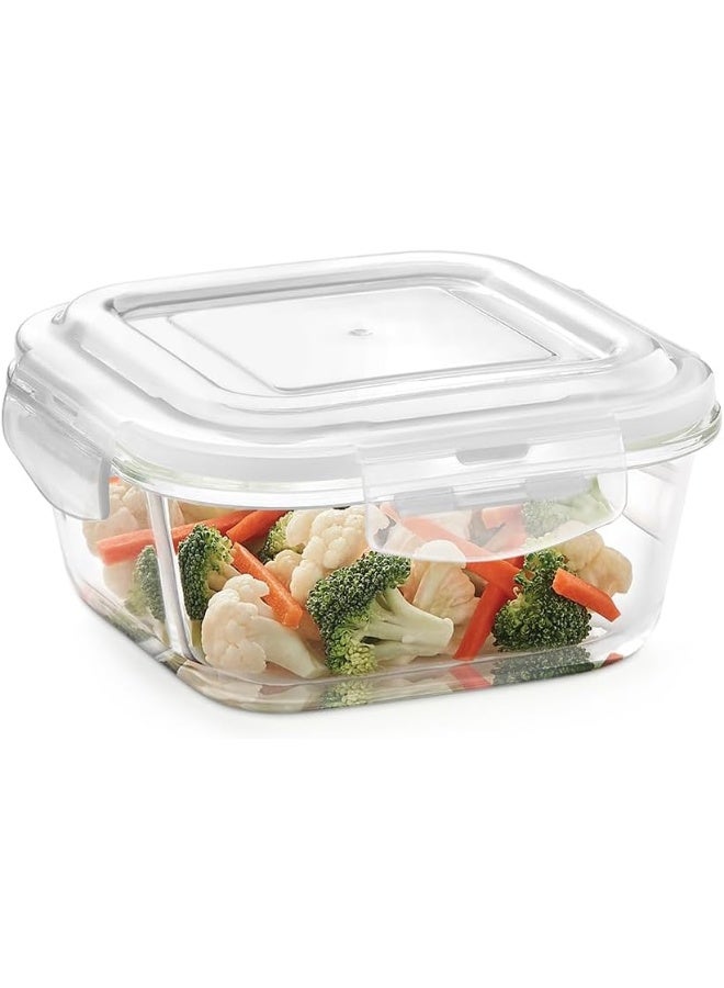 Borosil Klip-N-Store Square Glass Storage Container with Air Tight Lid, 520 ml - Image 1