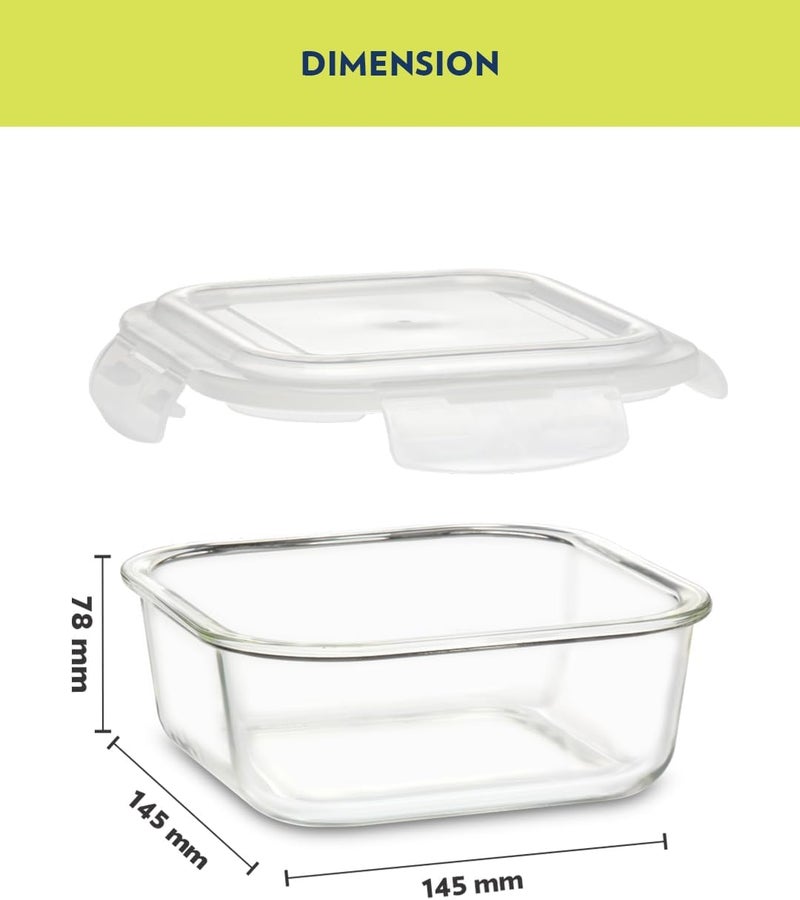 Borosil Klip-N-Store Square Glass Storage Container with Air Tight Lid, 520 ml - Image 5