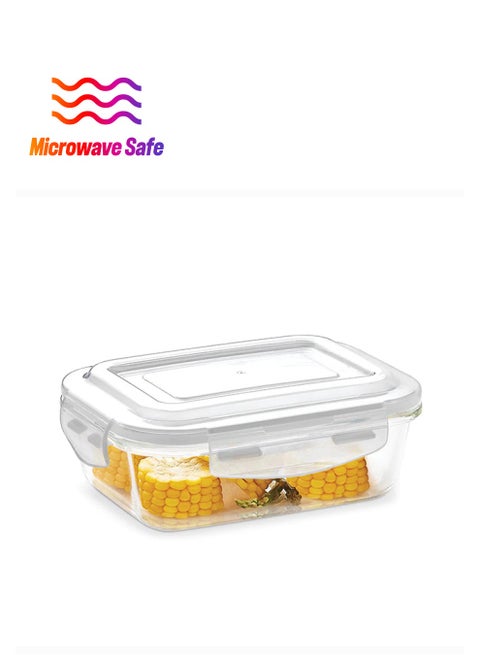 Borosil Klip-N-Store Rectangular Glass Storage Container With Air Tight Lid Food Storage Container Microwave Safe Container 1.04 Ltr
