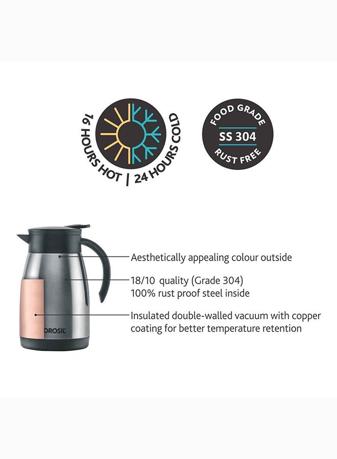 Borosil Vacuum Insulated Stainless Steel Teapot Flask Vacuum Insulated Coffee Pot - 750 ml silver - Image 3