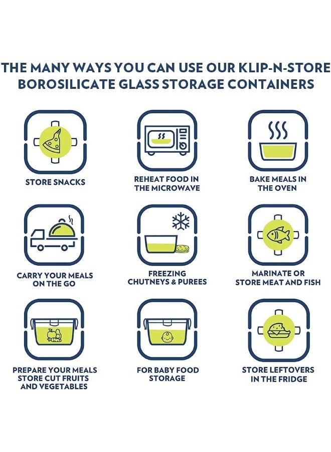 Borosil Klip-N-Store Round Glass Storage Container with Air Tight Lid Food Storage Container Microwave Safe Container 950 ML - Image 4