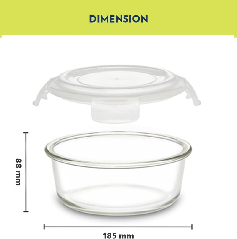 Borosil Klip-N-Store Round Glass Storage Container with Air Tight Lid Food Storage Container Microwave Safe Container 950 ML - Image 5