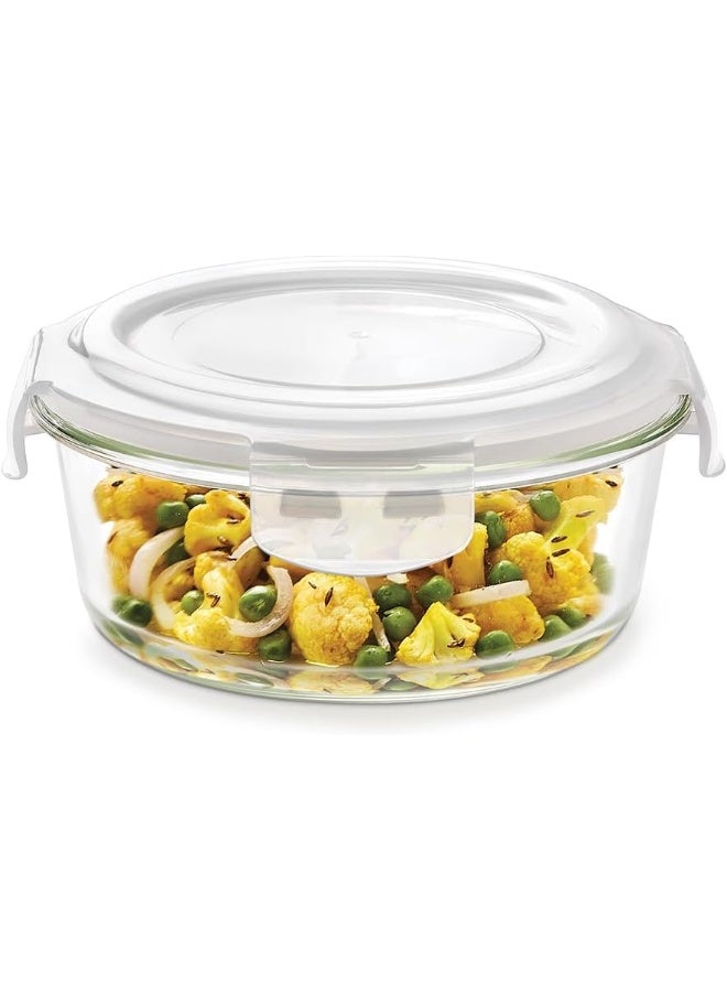 Borosil Klip-N-Store Round Glass Storage Container with Air Tight Lid Food Storage Container Microwave Safe Container 950 ML - Image 1
