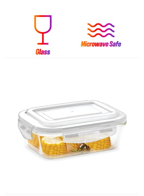 Borosil Klip-N-Store Rectangular Glass Storage Container With Air Tight Lid Food Storage Container Microwave Safe Container 120 ml