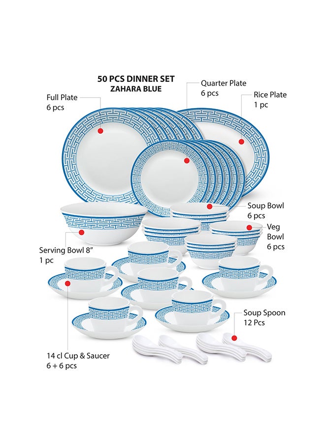 BOROSIL Larah Plano Opal 50 Pc Dinner Set Zahara Blue  - Image 3