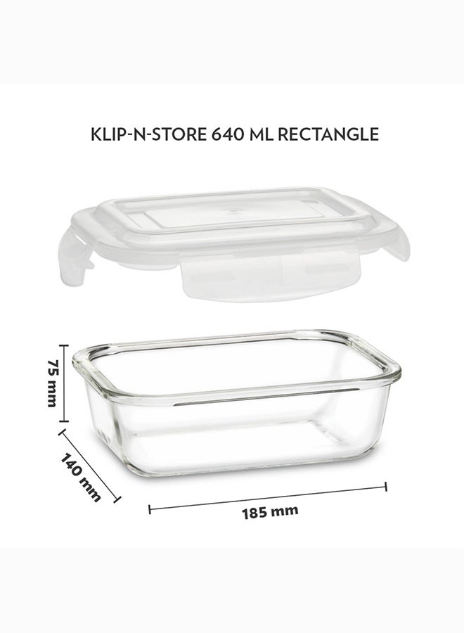 Borosil Klip-N-Store Rectangular Glass Storage Container With Air Tight Lid Food Storage Container Microwave Safe Container 640 ml - Image 2
