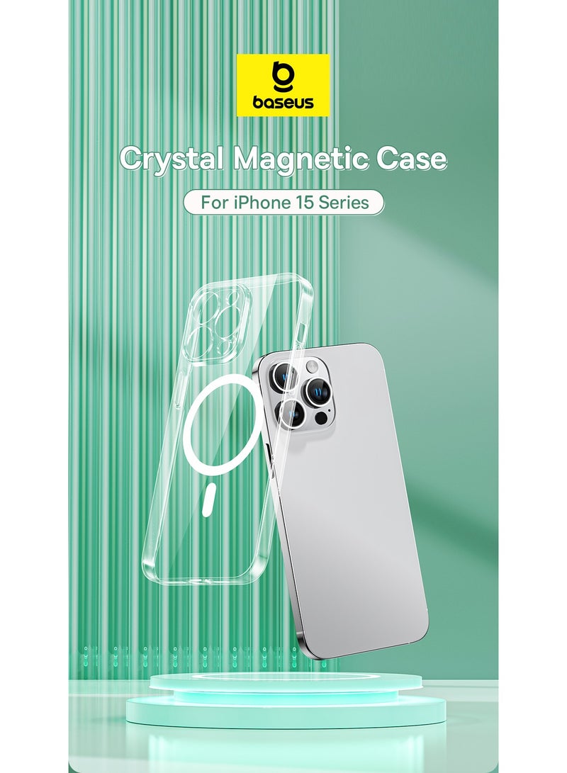 Baseus iPhone 15 Pro Magnetic Cover Mag Safe Compatible Hybrid Protective Crystal Hard Back Case Shockproof Slim Transparent Case, Anti Yellowing Including Tempered Glass Screen Protector Clear  - Image 2