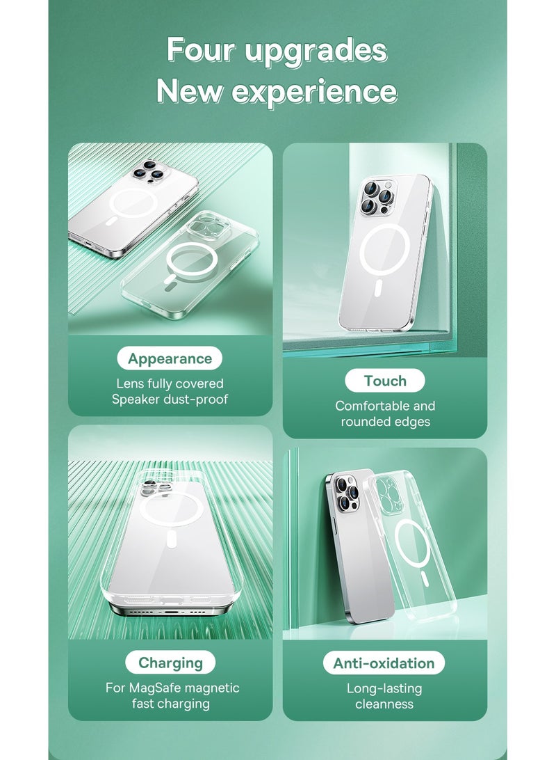 Baseus iPhone 15 Pro Magnetic Cover Mag Safe Compatible Hybrid Protective Crystal Hard Back Case Shockproof Slim Transparent Case, Anti Yellowing Including Tempered Glass Screen Protector Clear  - Image 3
