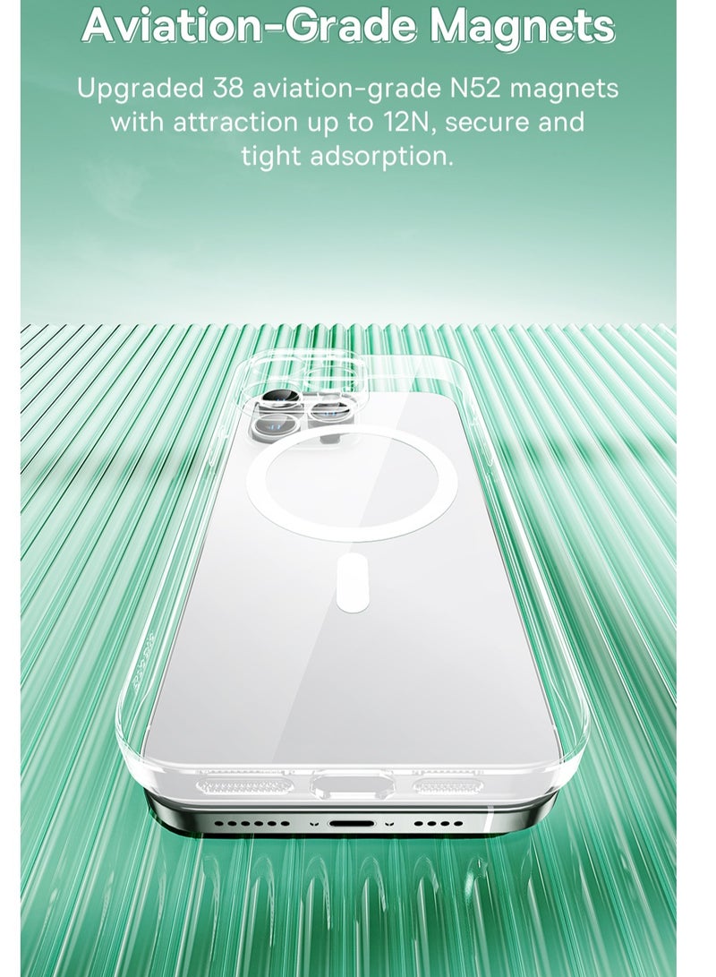 Baseus iPhone 15 Pro Magnetic Cover Mag Safe Compatible Hybrid Protective Crystal Hard Back Case Shockproof Slim Transparent Case, Anti Yellowing Including Tempered Glass Screen Protector Clear  - Image 5