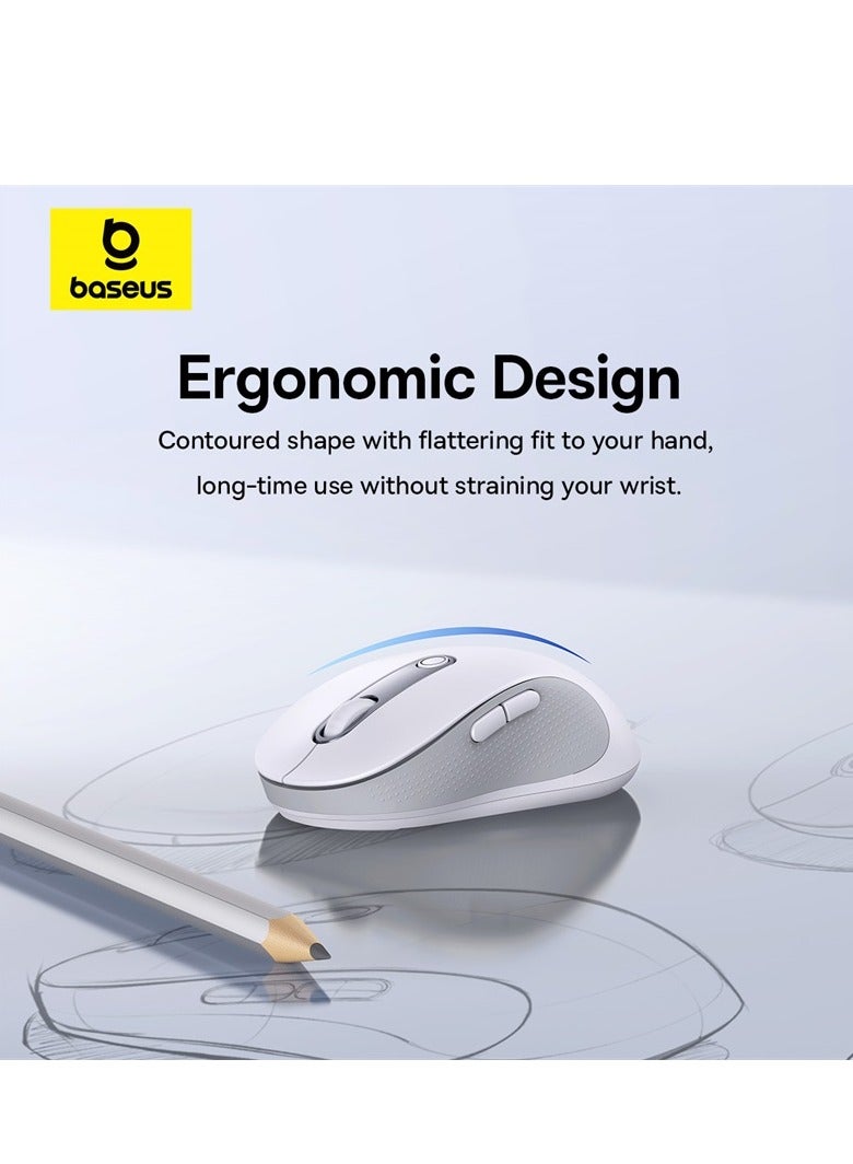 Baseus F02 Wireless Mouse Bluetooth V5.2 and 2.4GHz Connectivity Silent Mouse 4000DPI Ergonomic 6 Mute Buttons Mice for iPad, MacBook, Tablet, Laptop, Computer Gaming Mouse, Including Battery- White  - Image 2