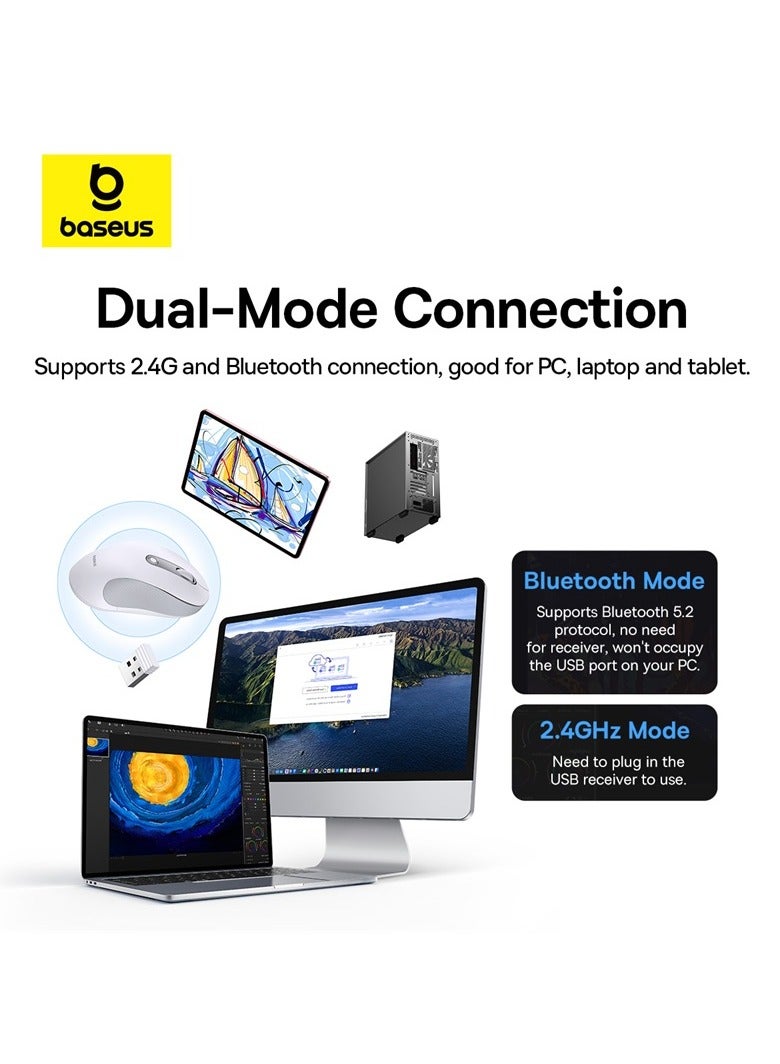 Baseus F02 Wireless Mouse Bluetooth V5.2 and 2.4GHz Connectivity Silent Mouse 4000DPI Ergonomic 6 Mute Buttons Mice for iPad, MacBook, Tablet, Laptop, Computer Gaming Mouse, Including Battery- White  - Image 4