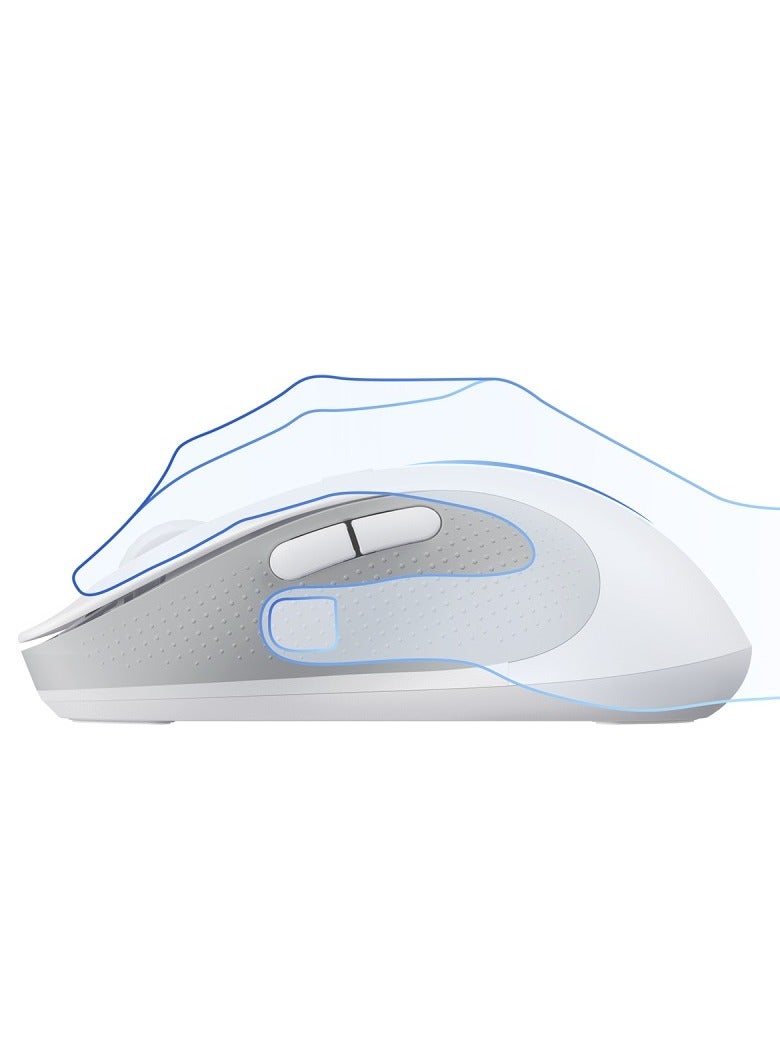 F02 Wireless Mouse Bluetooth V5.2 and 2.4GHz Connectivity Silent Mouse 4000DPI Ergonomic 6 Mute Buttons Mice for iPad, MacBook, Tablet, Laptop, Computer Gaming Mouse, Including Battery- White