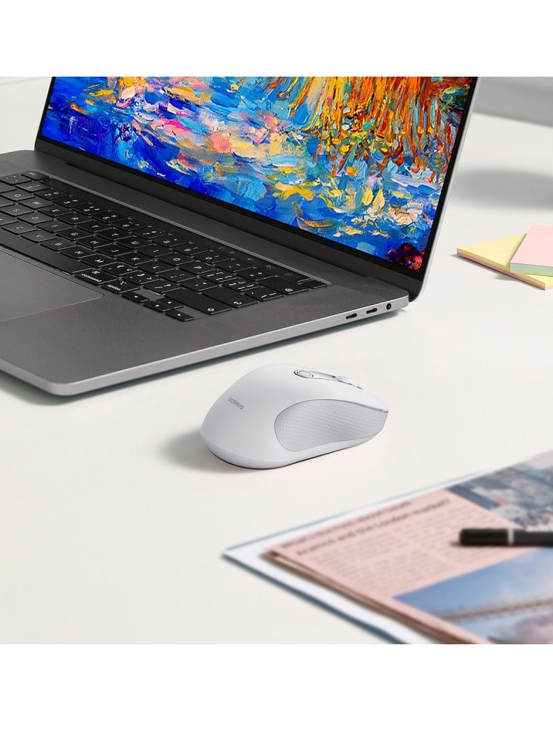 F02 Wireless Mouse Bluetooth V5.2 and 2.4GHz Connectivity Silent Mouse 4000DPI Ergonomic 6 Mute Buttons Mice for iPad, MacBook, Tablet, Laptop, Computer Gaming Mouse, Including Battery- White