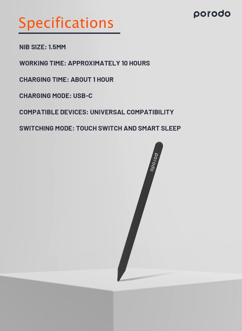 Stylus Pencil 1.5mm Nib, Universal Pencil Compatible with iOS and Android Tablets Devices, Magnetic Attachment, 12-hours Battery Life, High Precision Pen Tip - Black - pnsku/N70063450V/45/_/1713508251/69788e63-a218-48b0-88b7-bd613804a2f2