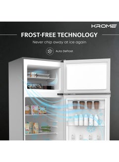 Krome 270L Gross, Double Door Top Mounted Refrigerator With Uniform Air Flow System, De Frost, Powerfull Cooling, Energy Efficient, Adjustable Storage Sloutions KR-RDC 270IH Inox  - Image 4