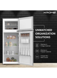 Krome 270L Gross, Double Door Top Mounted Refrigerator With Uniform Air Flow System, De Frost, Powerfull Cooling, Energy Efficient, Adjustable Storage Sloutions KR-RDC 270IH Inox  - Image 5