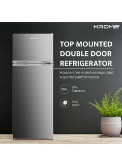 Krome 270L Gross, Double Door Top Mounted Refrigerator With Uniform Air Flow System, De Frost, Powerfull Cooling, Energy Efficient, Adjustable Storage Sloutions KR-RDC 270IH Inox  - Image 3