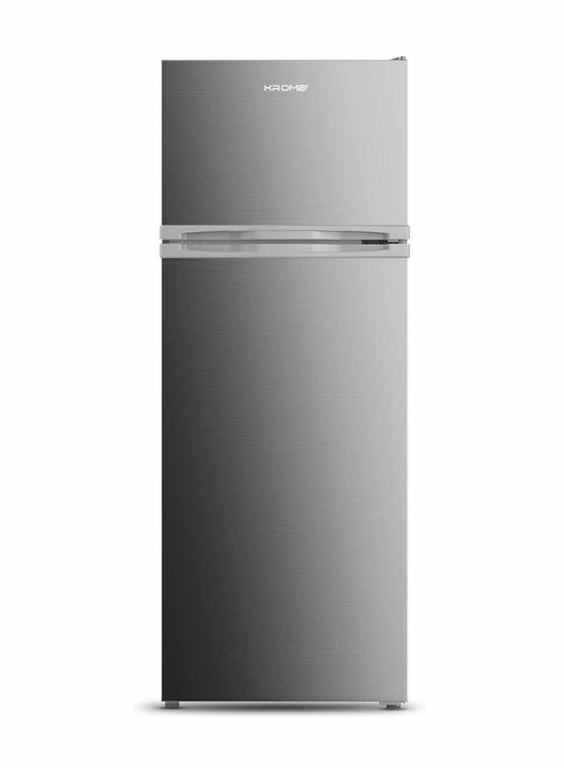 كروم ثلاجة ببابين علويين بسعة 270 لترًا مع نظام تدفق هواء موحد، وإزالة الصقيع، وتبريد قوي، وكفاءة في استخدام الطاقة، وخيارات تخزين قابلة للتعديل - Image 1