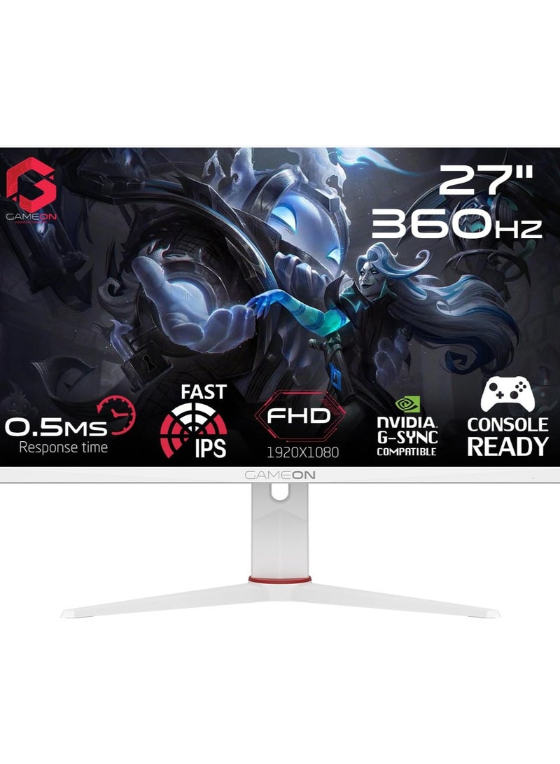 GameOn 27-InchArtic Pro Series FHD, 360Hz, MPRT 0.5ms, HDMI 2.1, Fast IPS Gaming Monitor (Support PS5) GOA27FHD360IPS- White WHITE  - Image 1