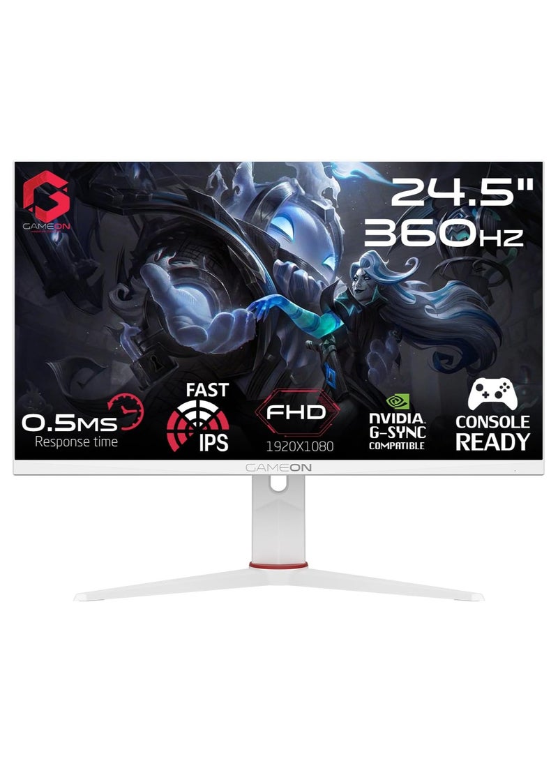 GameOn 24-Inch FHD Artic Pro Series Gaming Monitor, 360Hz Refresh Rate, 0.5ms MPRT, HDMI 2.1, Fast IPS Panel (PS5 Compatible) GOA24FHD360IPS WHITE  - Image 1