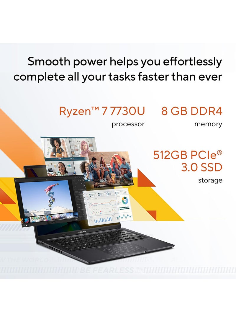 ASUS Vivobook 16 M1605YA-MB152W Slim Laptop With 16-Inch Display, AMD Ryzen 7 7730U Processor/8GB RAM/512GB SSD/Intel Iris XE Graphics/Windows 11 Home English/Arabic Cool Silver  - Image 2