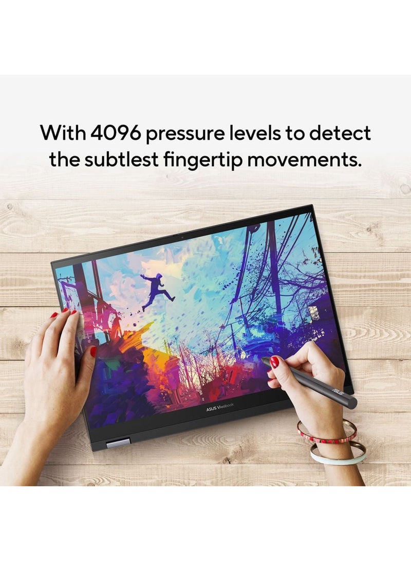 ASUS - Vivobook S 14 Flip TP3402VA-LZ144W Laptop With 14-Inch Display With Touch Screen, Core i9-13900H Processor/16GB RAM/1TB SSD/Intel Iris XE Graphics/Windows 11 Home/ English/Arabic Transparent Silver - Image 1