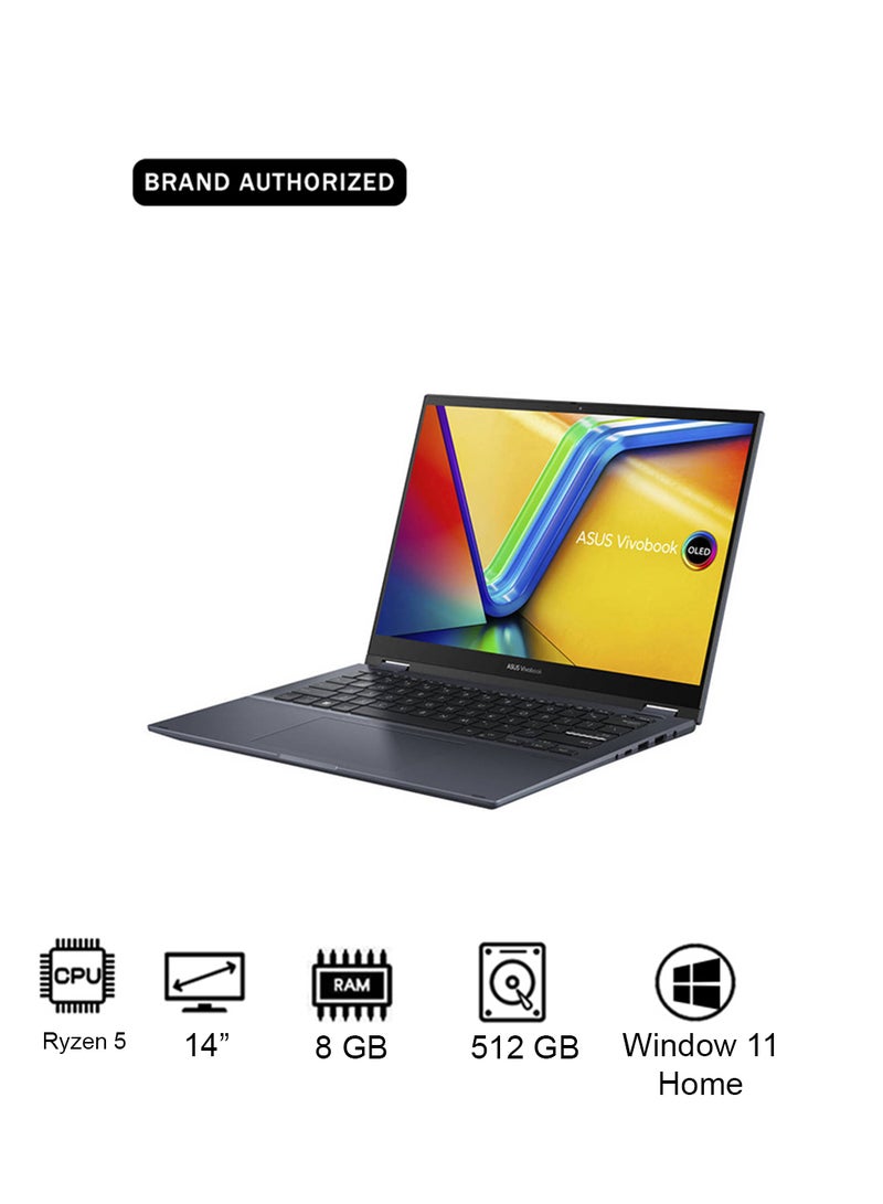 ASUS Vivobook S 14 Flip TN3402YA-LZ327W Touchscreen Laptop With 14-Inch Display, AMD Ryzen 5-7430U Processor/8GB RAM/512GB SSD/Intel UHD Graphics/Windows 11 Home English/Arabic Quiet Blue English/Arabic Quiet Blue - Image 1