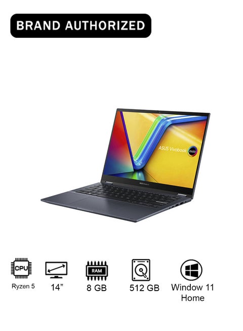 Vivobook S 14 Flip TN3402YA-LZ327W Touchscreen Laptop With 14-Inch Display, AMD Ryzen 5-7430U Processor/8GB RAM/512GB SSD/Intel UHD Graphics/Windows 11 Home English/Arabic Quiet Blue English/Arabic Quiet Blue
