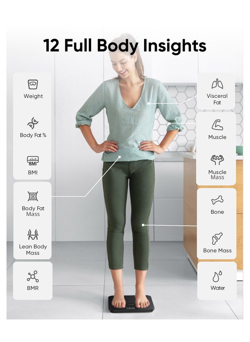 إيوفي ميزان ذكي A1 مع بلوتوث، 12 قياس، وزن/دهون الجسم/BMI - أسود T9120K11 - Image 4