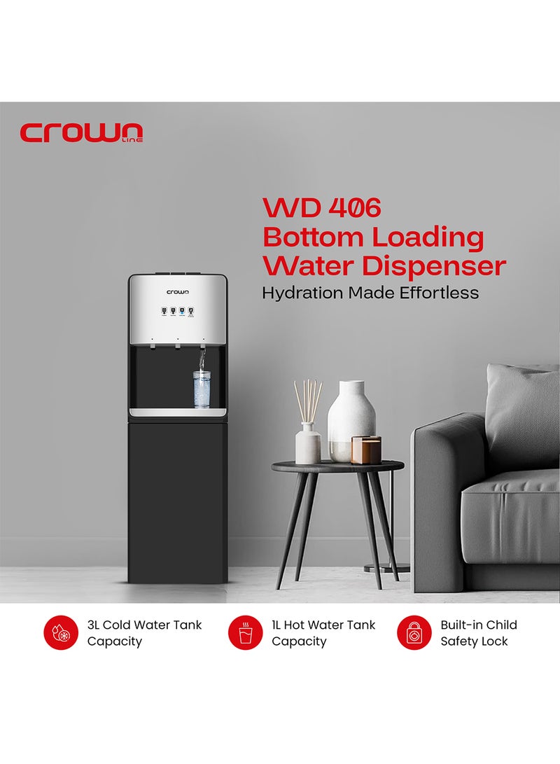 Crownline - Bottom Loading Water Dispenser | 5 Gallon (18.9L) Capacity | Hot, Cold, Normal Water | Floor Standing with Safety Child Lock | Suitable for Home, Office | 1 Year Brand Warranty WD-406 Black - Image 1