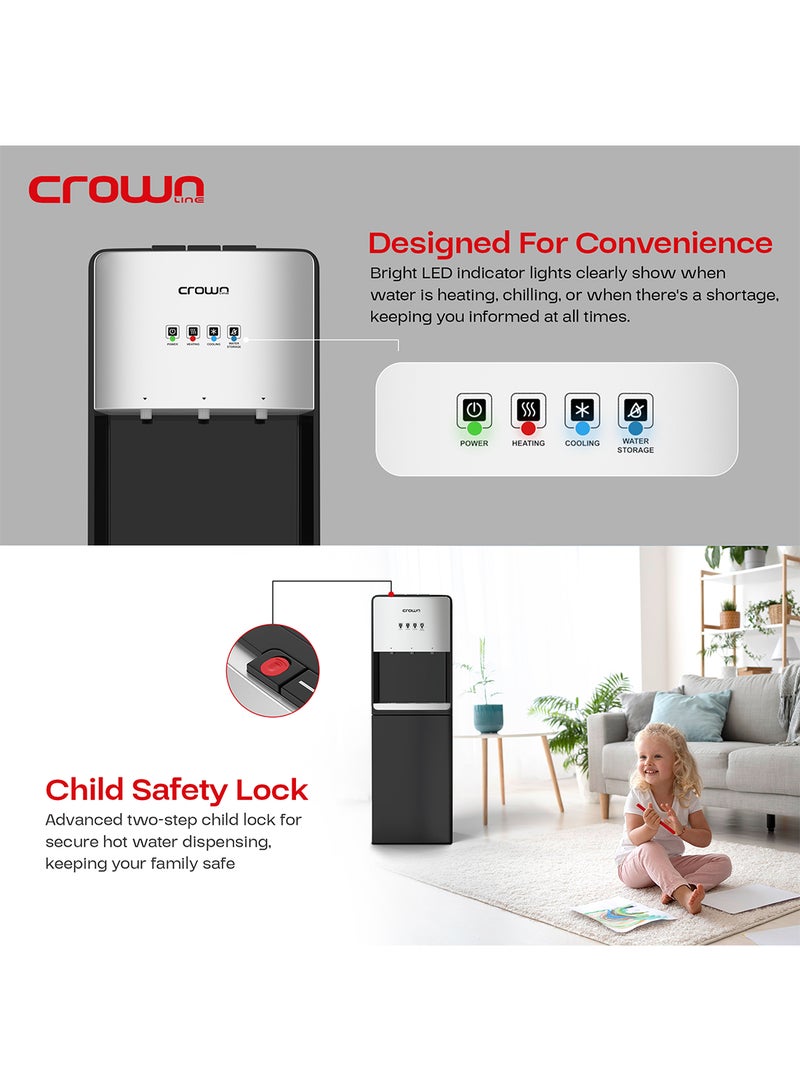 Crownline - Bottom Loading Water Dispenser | 5 Gallon (18.9L) Capacity | Hot, Cold, Normal Water | Floor Standing with Safety Child Lock | Suitable for Home, Office | 1 Year Brand Warranty WD-406 Black - Image 1