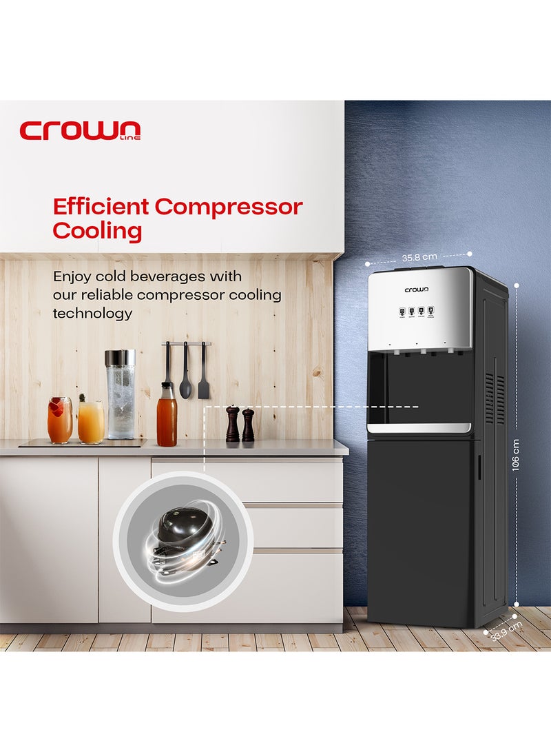 Crownline - Bottom Loading Water Dispenser | 5 Gallon (18.9L) Capacity | Hot, Cold, Normal Water | Floor Standing with Safety Child Lock | Suitable for Home, Office | 1 Year Brand Warranty WD-406 Black - Image 1