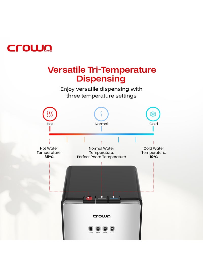Crownline - Bottom Loading Water Dispenser | 5 Gallon (18.9L) Capacity | Hot, Cold, Normal Water | Floor Standing with Safety Child Lock | Suitable for Home, Office | 1 Year Brand Warranty WD-406 Black - Image 1