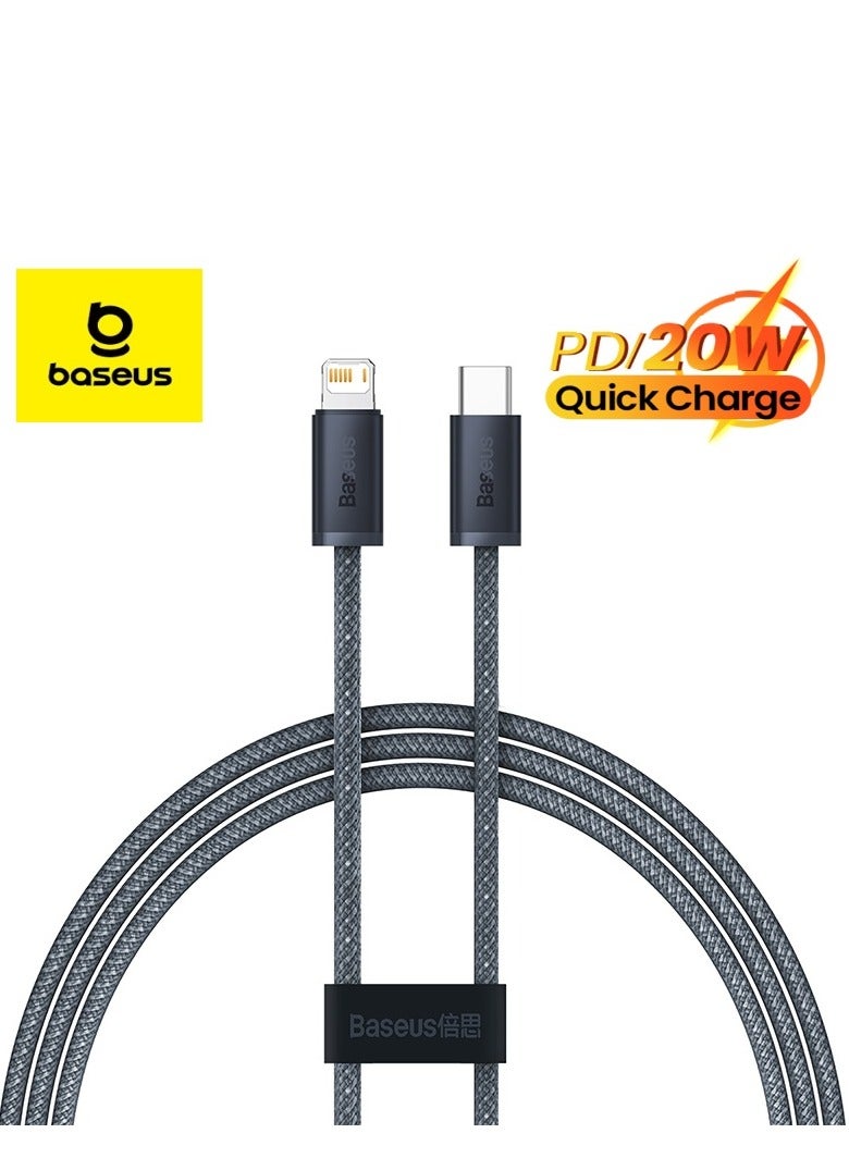 Baseus iPhone Charger Cord,3.3ft Nylon Braided USB C To Lighting Cable, 20W PD Type C To iPhone Fast Charging Data Cable Compatible With iPhone14/13/12/11 Pro Max/XS MAX/XR/XS/X/8/7 Plus iPad Grey  - Image 1