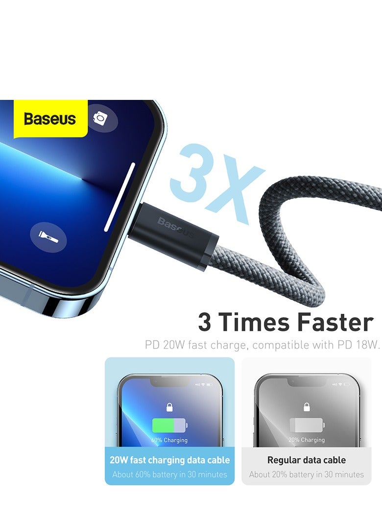 Baseus iPhone Charger Cord,3.3ft Nylon Braided USB C To Lighting Cable, 20W PD Type C To iPhone Fast Charging Data Cable Compatible With iPhone14/13/12/11 Pro Max/XS MAX/XR/XS/X/8/7 Plus iPad Grey  - Image 2