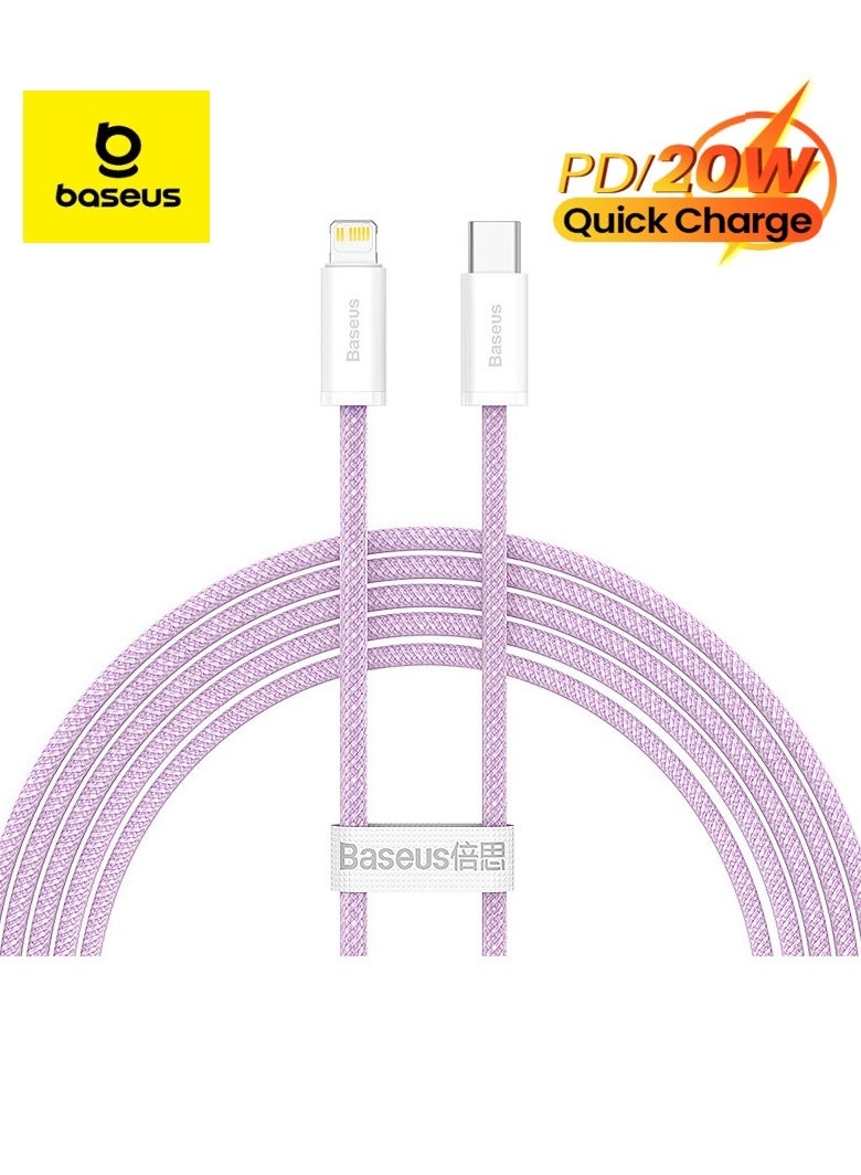 Baseus iPhone Charger Cord, 6.6ft Nylon Braided USB C To Lighting Cable, 20W PD Type C To iPhone Fast Charging Data Cable Compatible With iPhone14/13/12/11 Pro Max/XS MAX/XR/XS/X/8/7 Plus iPad Purple  - Image 1