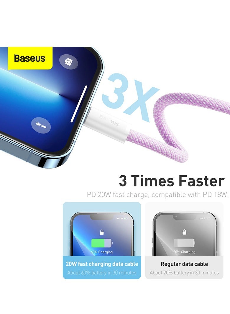 Baseus iPhone Charger Cord, 6.6ft Nylon Braided USB C To Lighting Cable, 20W PD Type C To iPhone Fast Charging Data Cable Compatible With iPhone14/13/12/11 Pro Max/XS MAX/XR/XS/X/8/7 Plus iPad Purple  - Image 2