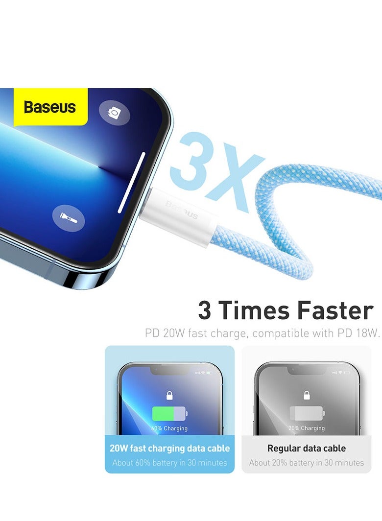 Baseus iPhone Charger Cord,6.6ft Nylon Braided USB C To Lighting Cable, 20W PD Type C To iPhone Fast Charging Data Cable Compatible With iPhone14/13/12/11 Pro Max/XS MAX/XR/XS/X/8/7 Plus iPad Blue  - Image 2