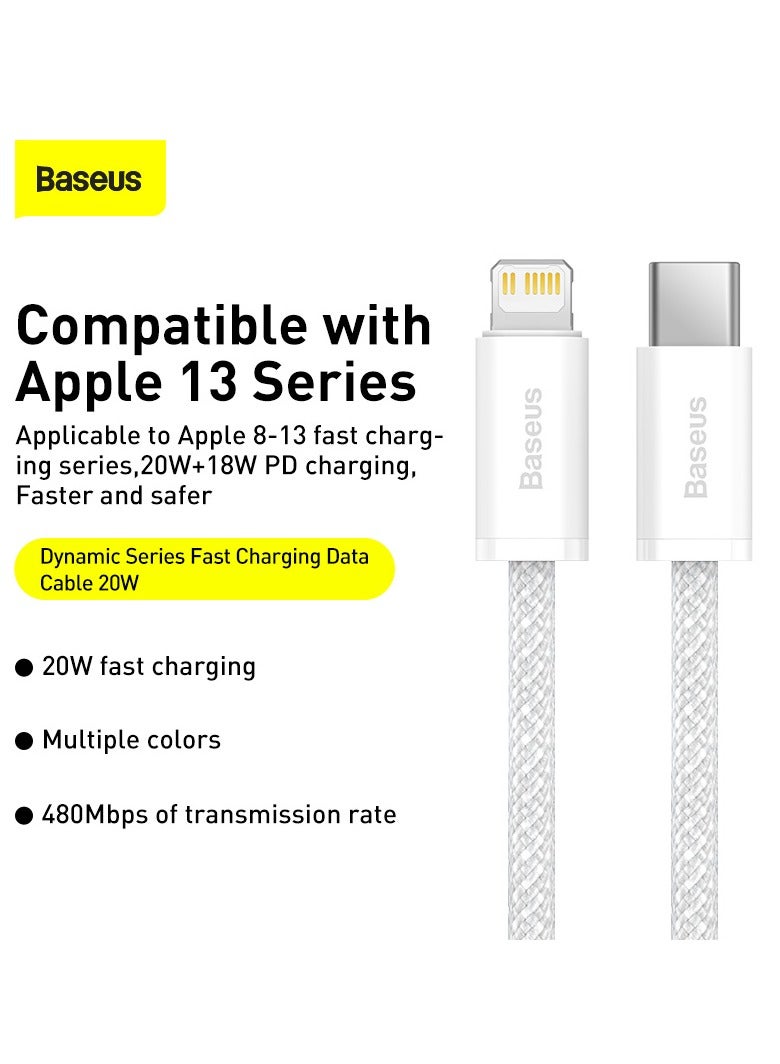 Baseus - iPhone Charger Cord, 3.3ft Nylon Braided USB C To Lighting Cable, 20W PD Type C To iPhone Fast Charging Data Cable Compatible With iPhone14/13/12/11 Pro Max/XS MAX/XR/XS/X/8/7 Plus iPad White - Image 1