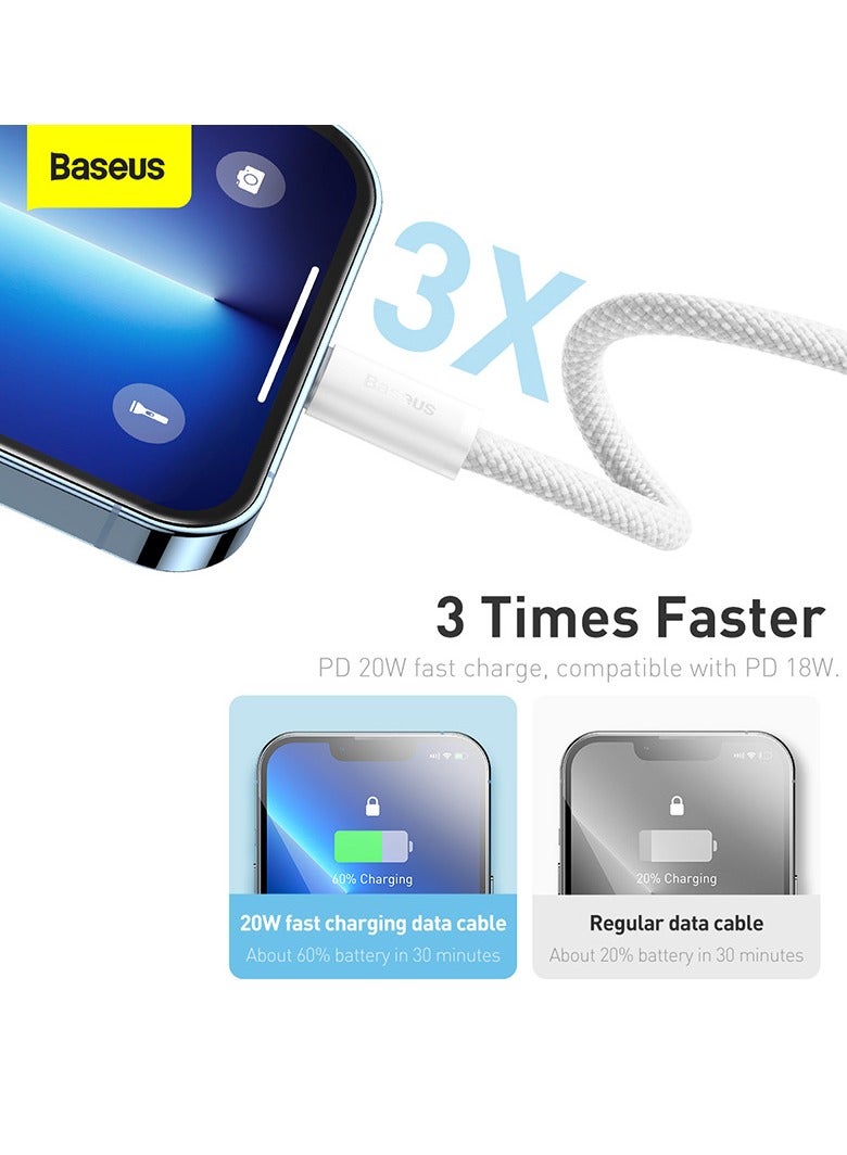 Baseus - iPhone Charger Cord, 3.3ft Nylon Braided USB C To Lighting Cable, 20W PD Type C To iPhone Fast Charging Data Cable Compatible With iPhone14/13/12/11 Pro Max/XS MAX/XR/XS/X/8/7 Plus iPad White - Image 1