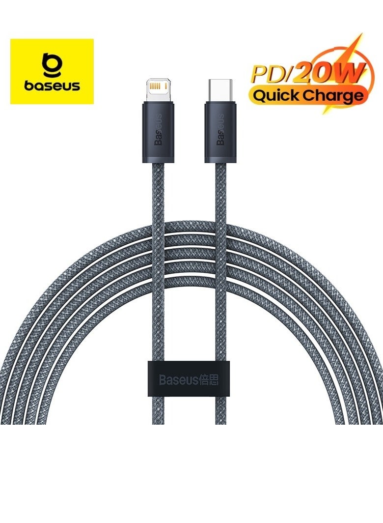 Baseus iPhone Charger Cord,6.6ft Nylon Braided USB C to Lighting Cable, 20W PD Type C to iPhone Fast Charging Data Cable Compatible with iPhone14/13/12/11 Pro Max/XS MAX/XR/XS/X/8/7 Plus iPad Grey  - Image 1