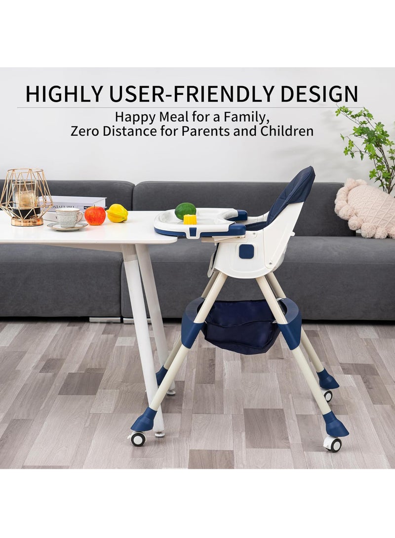 Rock Pow Baby High Chair, Folding Recline Feeding Seat Height Adjustable Child Feeding Chair, Multifunctional Baby Dining Chair With Removable Double Compartment Plate - Image 2